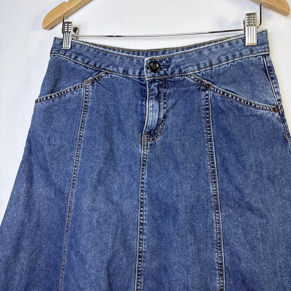 Gap Denim Blue Jean Sz 4 Pockets Belt Women’s Prairie Yellowstone Skirt bohemian - Picture 4 of 10